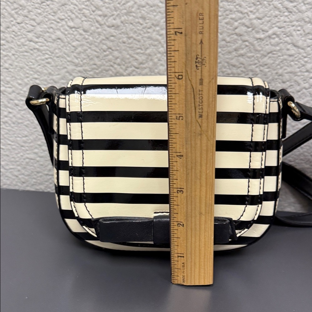 Kate Spade Black and Cream Striped Patent Leather Crossbody Bag - Picture 7 of 11